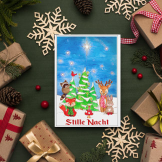 Woodland Animals Julgran Stille Nacht Helgkort