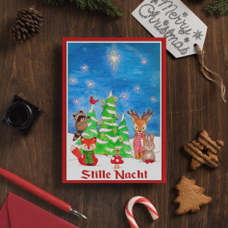 Woodland Animals Julgran Stille Nacht Julkort