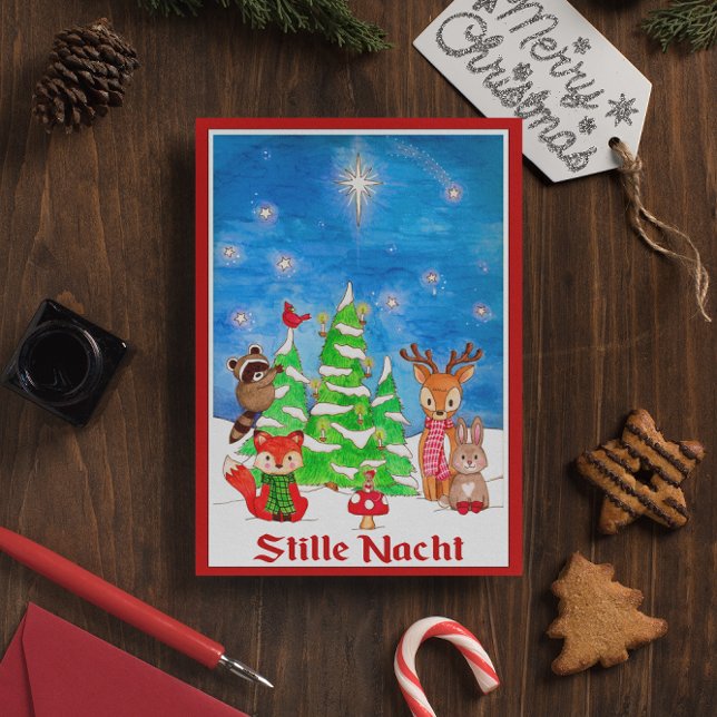 Woodland Animals Julgran Stille Nacht Julkort (Skapare uppladdad)