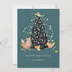 Woodland Animals Julgran Teal Helgdag Card Julkort