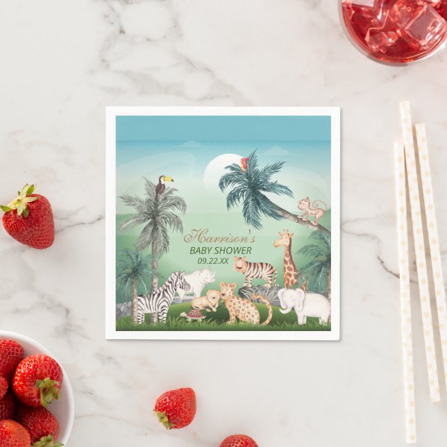 Woodland Animals Jungle Greenery Baby Shower Pappersservett (Insitu)