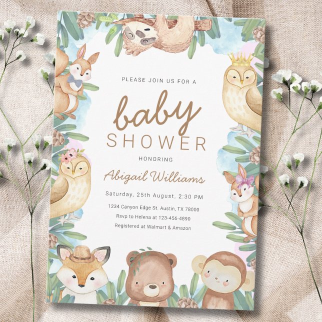 Woodland Animals Jungle Party Baby Shower Inbjudningar (Skapare uppladdad)