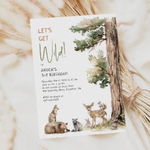 Woodland Animals "Låt oss Vild" Barns födelsedag Inbjudningar