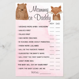 Woodland Animals Mamma eller Pappa Shower-spelkort Flygblad