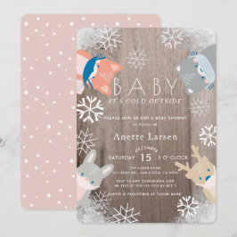 Woodland Animals Mask Rosa Girl Baby Shower Inbjudningar