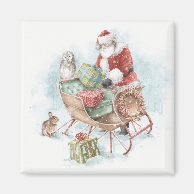 Woodland Animals med Jultomten och Sleigh Magnet (Framsidan)