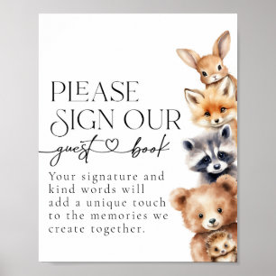 Woodland Animals Modern Baby Shower Guest Bok Poster