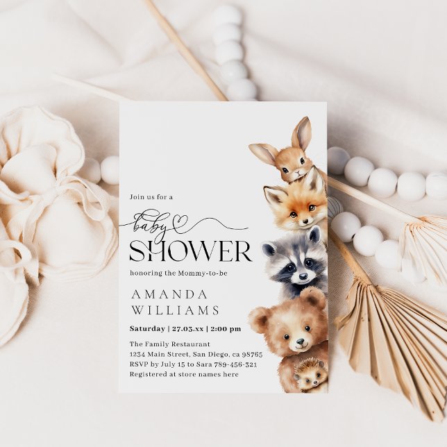 Woodland Animals Modern Baby Shower Inbjudningar (Skapare uppladdad)