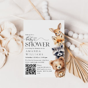 Woodland Animals Modern QR-kod Baby Shower Inbjudningar