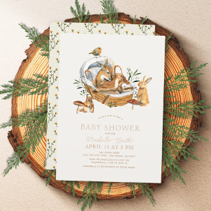 Woodland Animals Moses Basket Mushroom Baby Shower Inbjudningar