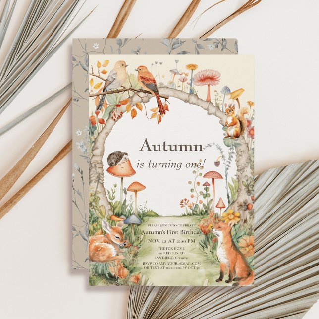 Woodland Animals Mushroom Garden 1:a födelsedagen Inbjudningar (Skapare uppladdad)