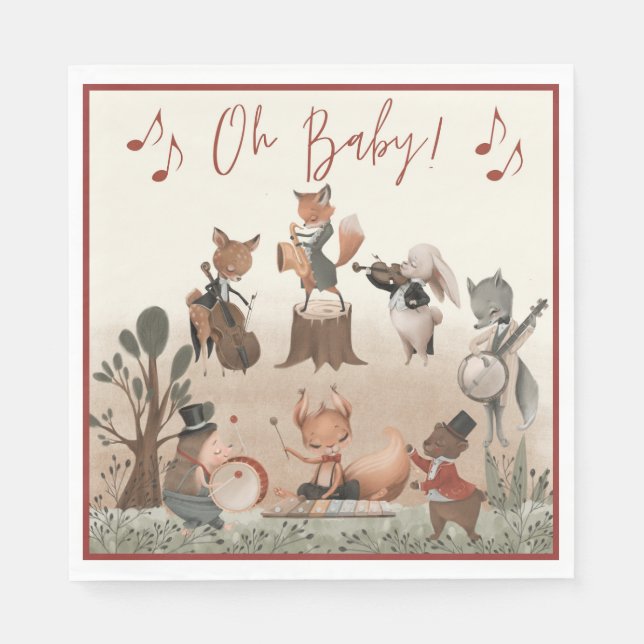 Woodland Animals Musical Baby Shower Pappersservett (Framsidan)