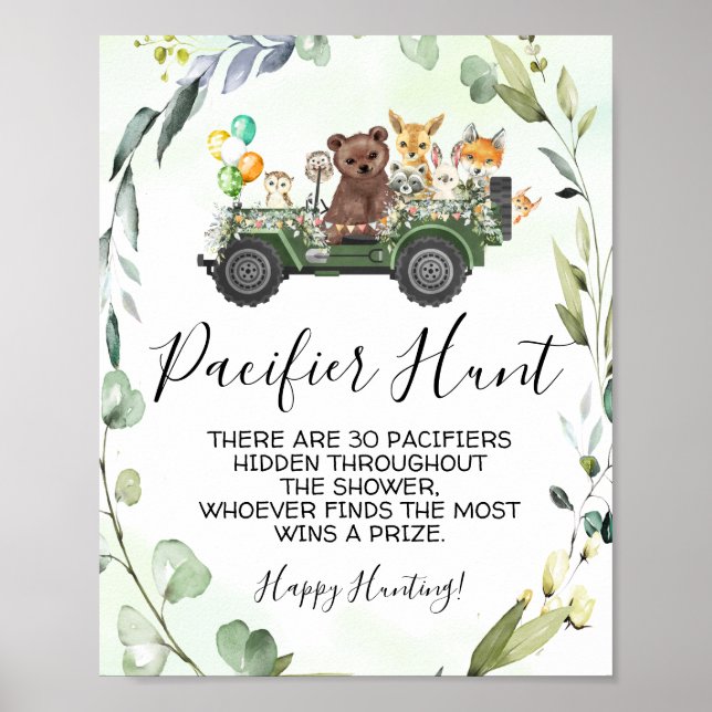 Woodland Animals Nappar Hunt Baby Shower Game Poster (Framsidan)