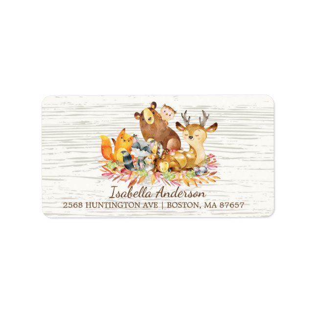 Woodland Animals Neutralt Baby Shower Address Labe Adressetikett (Framsidan)