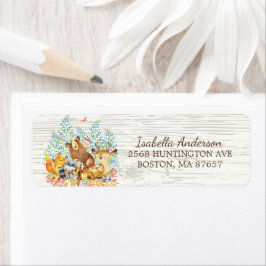 Woodland Animals Neutralt Baby Shower Address Labe Returadress Etikett
