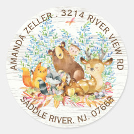 Woodland Animals Neutralt Baby Shower Address Labe Runt Klistermärke