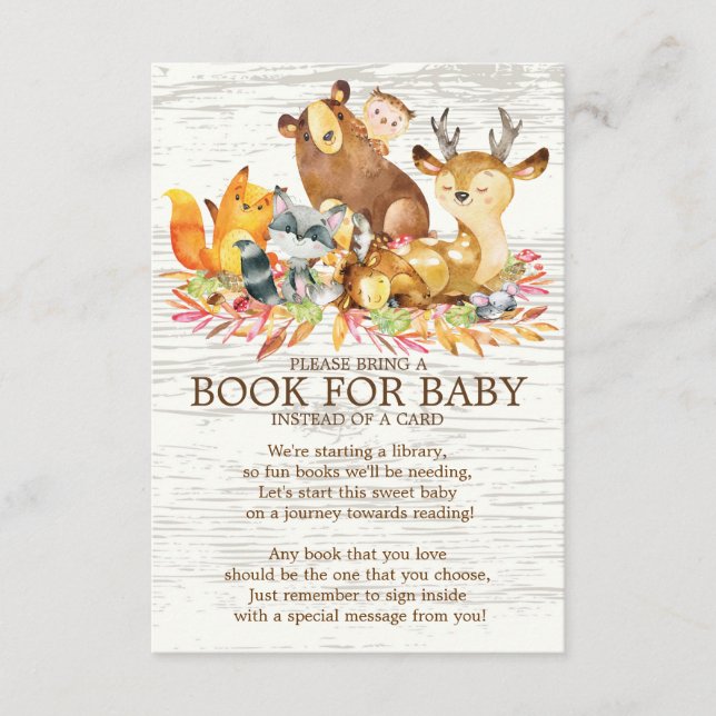Woodland Animals Neutralt Baby Shower Bok för Baby Tilläggskort (Framsida)