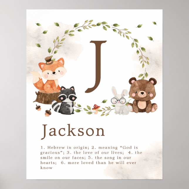 Woodland Animals Nursery Anpassningsbar Monogram P Poster (Framsidan)