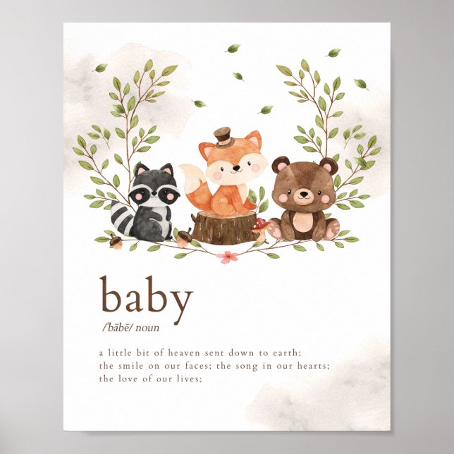 Woodland Animals Nursery Baby Betyder Poster (Framsidan)