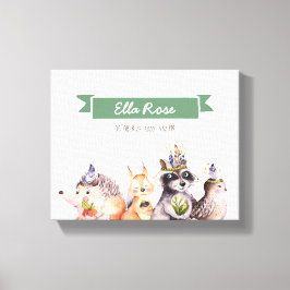 Woodland Animals Nursery Namn Wall Art Canvastryck