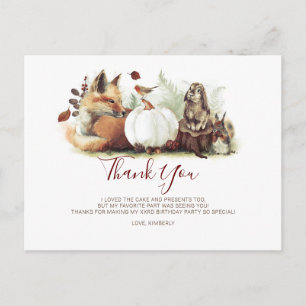 Woodland Animals och Pumpkin Birthday Tack Vykort
