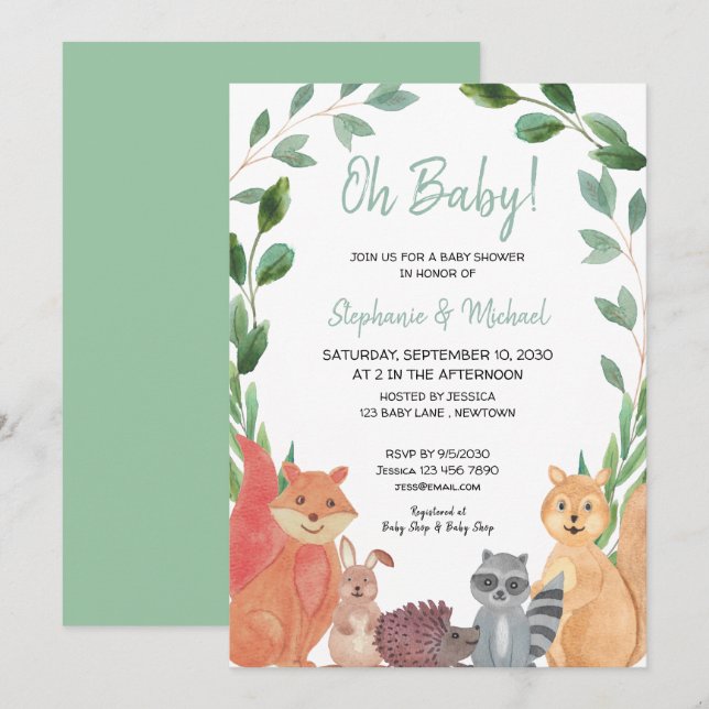 Woodland Animals Oh Baby Par Baby Shower Inbjudningar (Fram/baksida)