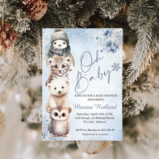Woodland Animals Oh Baby Winter Baby Shower Inbjudningar (Skapare uppladdad)