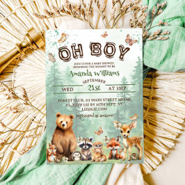 Woodland Animals Oh Boy Boho babydusch Inbjudningar