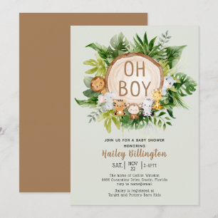 Woodland Animals Oh Boy Forest Baby Shower Inbjudningar