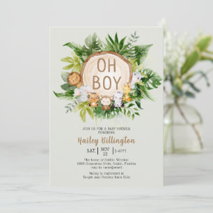 Woodland Animals Oh Boy Forest Baby Shower Inbjudningar