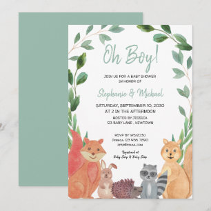 Woodland Animals Oh Boy Par Baby Shower Inbjudningar