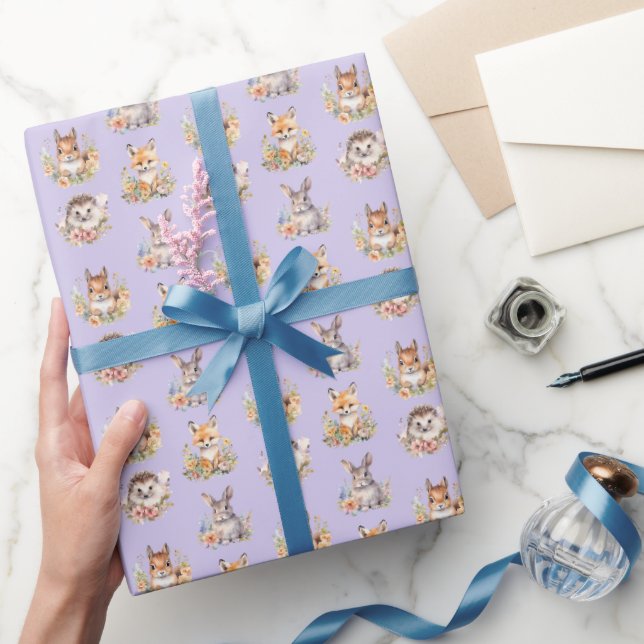 Woodland Animals on Light Lila Presentpapper (Gifting)