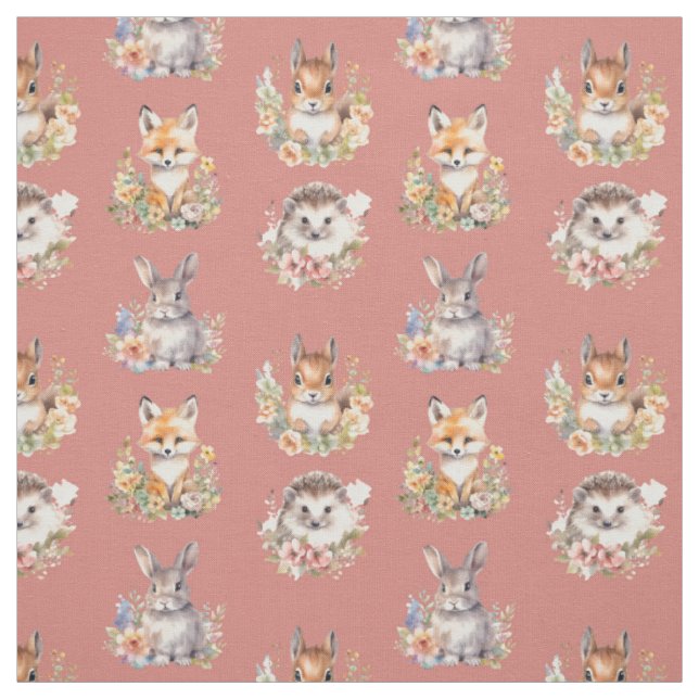 Woodland Animals on Seashell Rosa Tyg (Provkarta)