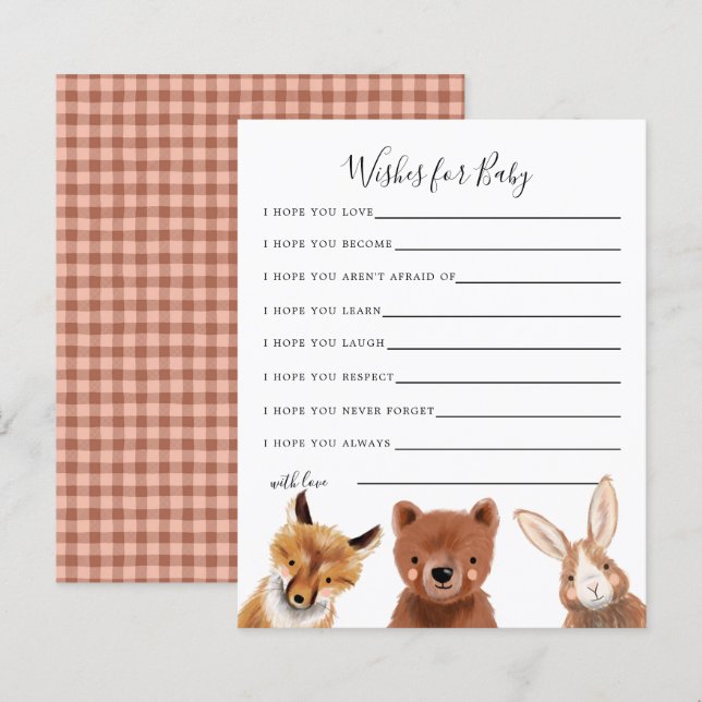 Woodland Animals Önskemål för Baby Card (Fram/baksida)