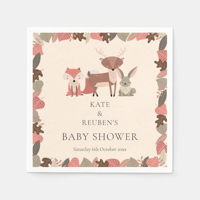 Woodland Animals Par Baby Shower/Sprinkle Pappersservett (Framsidan)