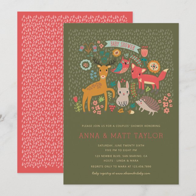 Woodland Animals Par Shower Inbjudningar (Fram/baksida)