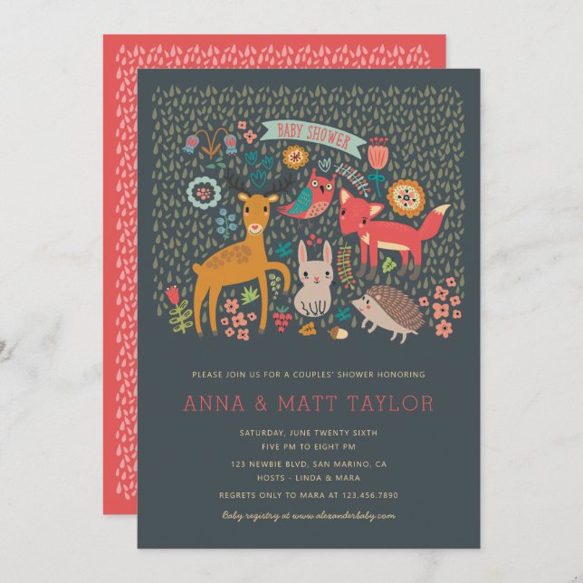 Woodland Animals Par Shower Inbjudningar (Fram/baksida)