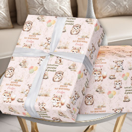 Woodland Animals Pastel Girl Birthday Namn Presentpapper