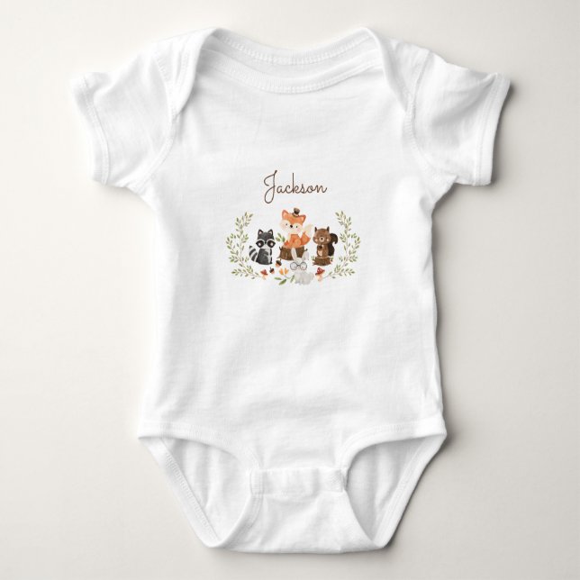 Woodland Animals Personlig Baby Bodykostym T Shirt (Framsida)
