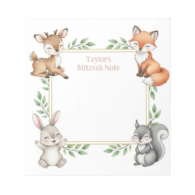 Woodland Animals Personlig Mitzvah Note Anteckning Anteckningsblock (Framsida)