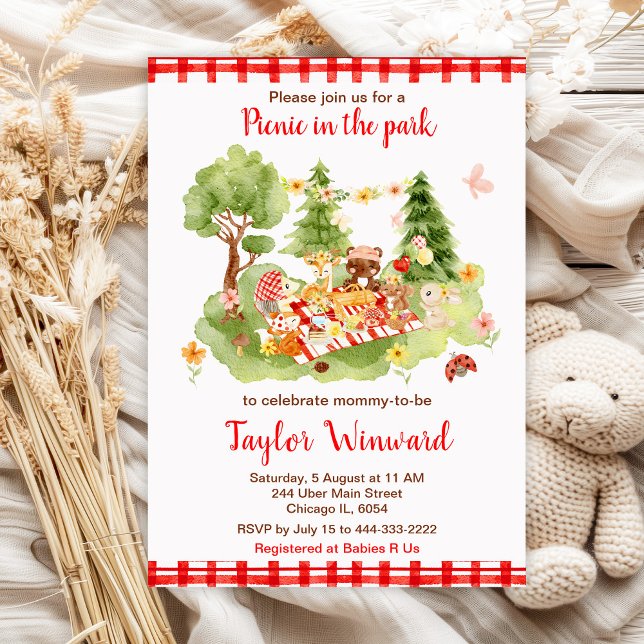 Woodland Animals Picnic Baby Shower Inbjudningar (Skapare uppladdad)