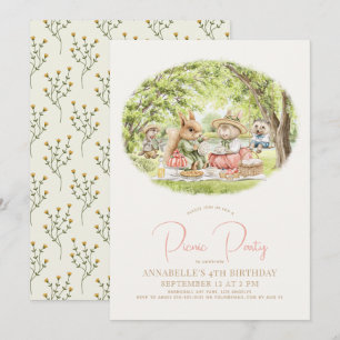 Woodland Animals Picnic Girl Birthday Inbjudningar