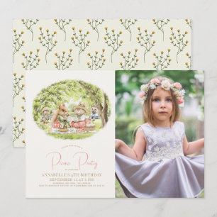 Woodland Animals Picnic Girl Birthday Photo Inbjudningar