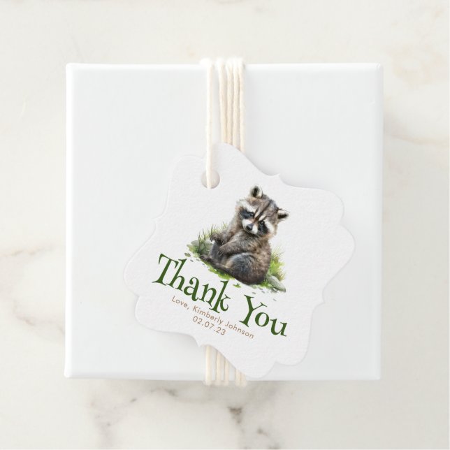 Woodland Animals Raccoon Cute Tack Gåvor Etiketter (På plats)