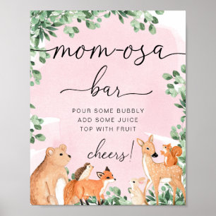 Woodland Animals Rosa Baby Shower Momosa Pub Sign Poster