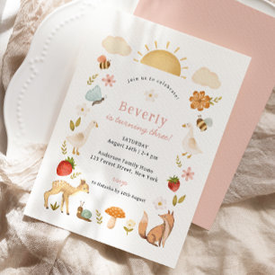 Woodland Animals Rosa Birthday Inbjudningar