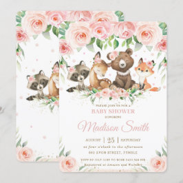 Woodland Animals Rosa  Blommigt Babyskor Inbjudningar