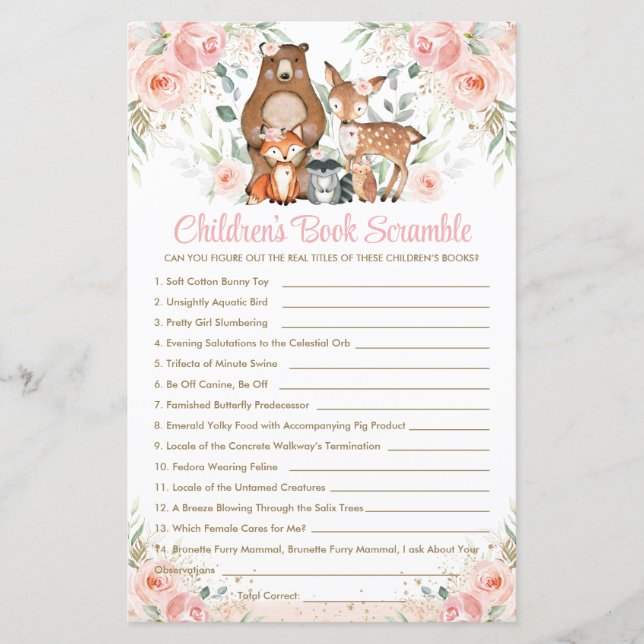 Woodland Animals Rosa Blommigt Barns Bok-spel (Framsida)