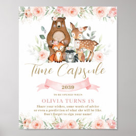 Woodland Animals Rosa Blommigt Birthday Time Capsu Poster