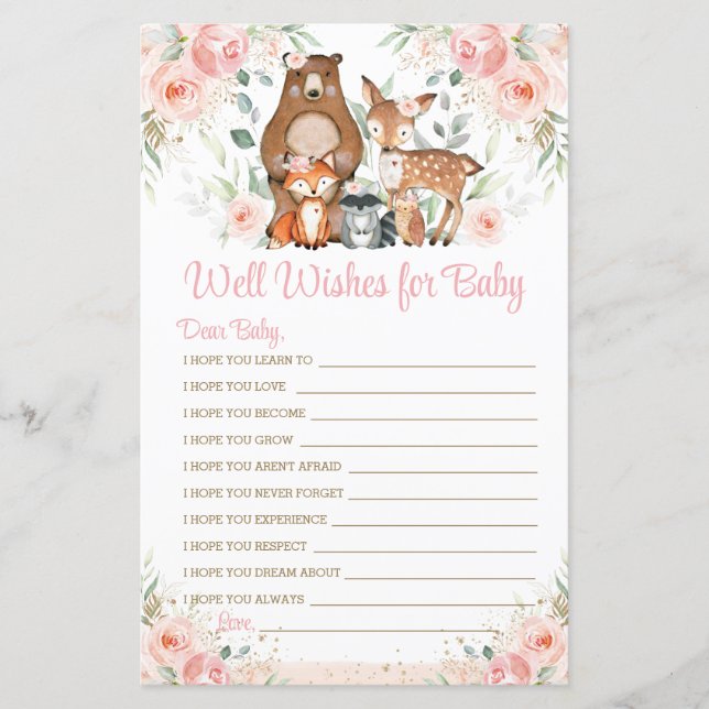 Woodland Animals Rosa Blommigt Önskemål för Baby G (Framsida)